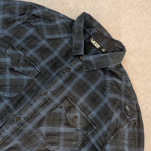 Vans Long Sleeve Plaid Shirt Black and Blue - Size XL - Picture 4 of 14